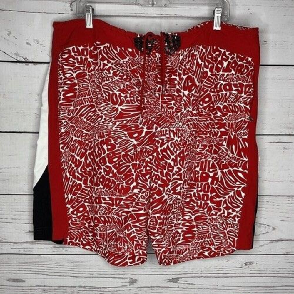 Jordan Drawstring Trunk Board Shorts Men Size 38 Red/White